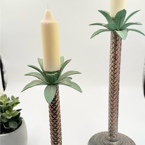 Tropical Palm Candle Holders - Green and Brown